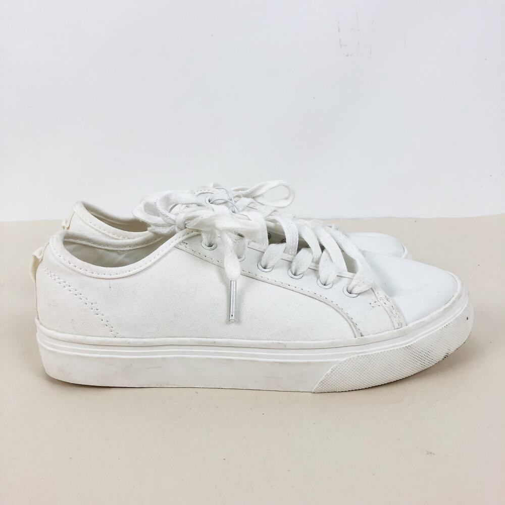 Harper Canyon Girls Canvas Sneakers 2.5 White Round Toe Low-Top Lace-Up Shoes